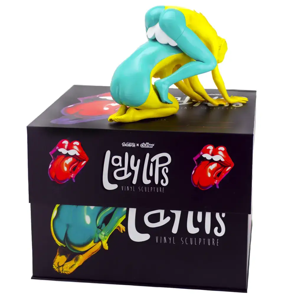 Lady Lips – Teal & Yellow – Vinyl Sculpture By Ron English